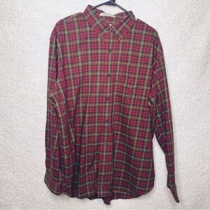 LL Bean Long Sleeve Shirt Mens Size 2XL Plaid Red Wrinkle Free Button Down